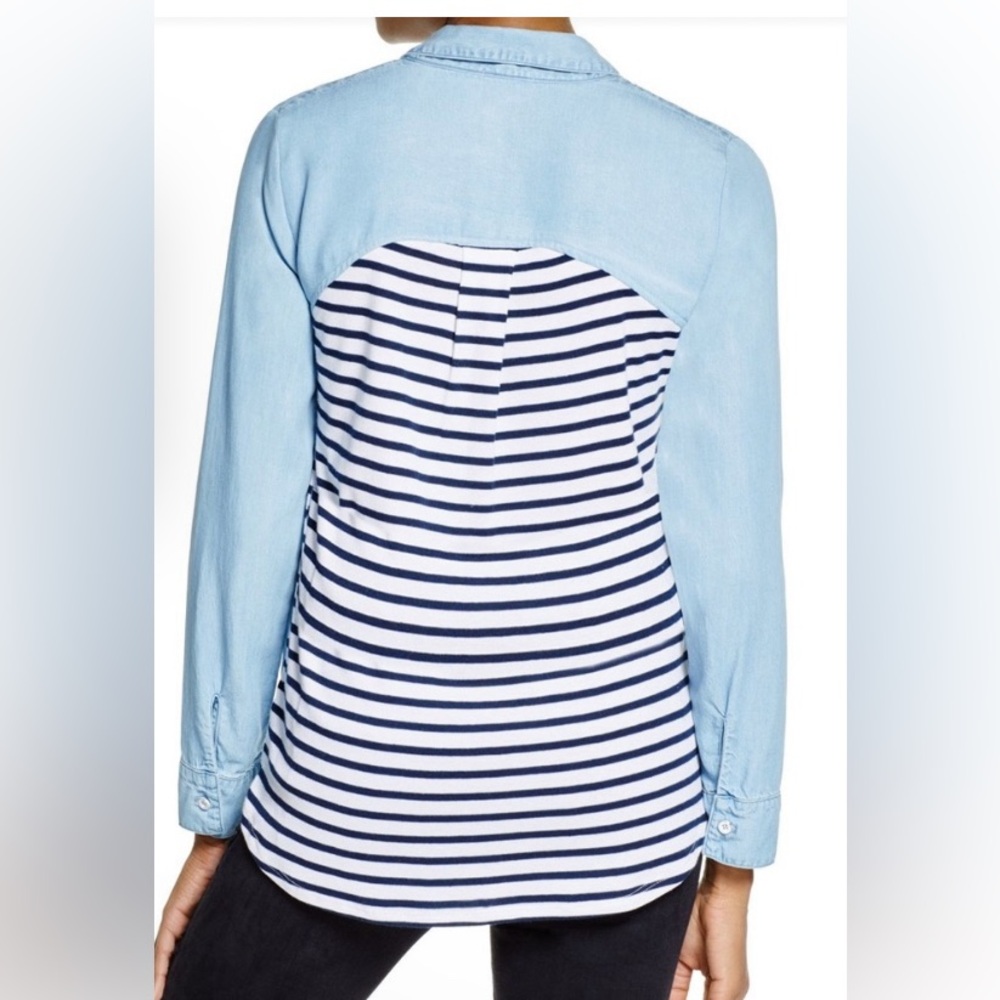 Splendid mixed chambray and knit stripe Button Down Shirt